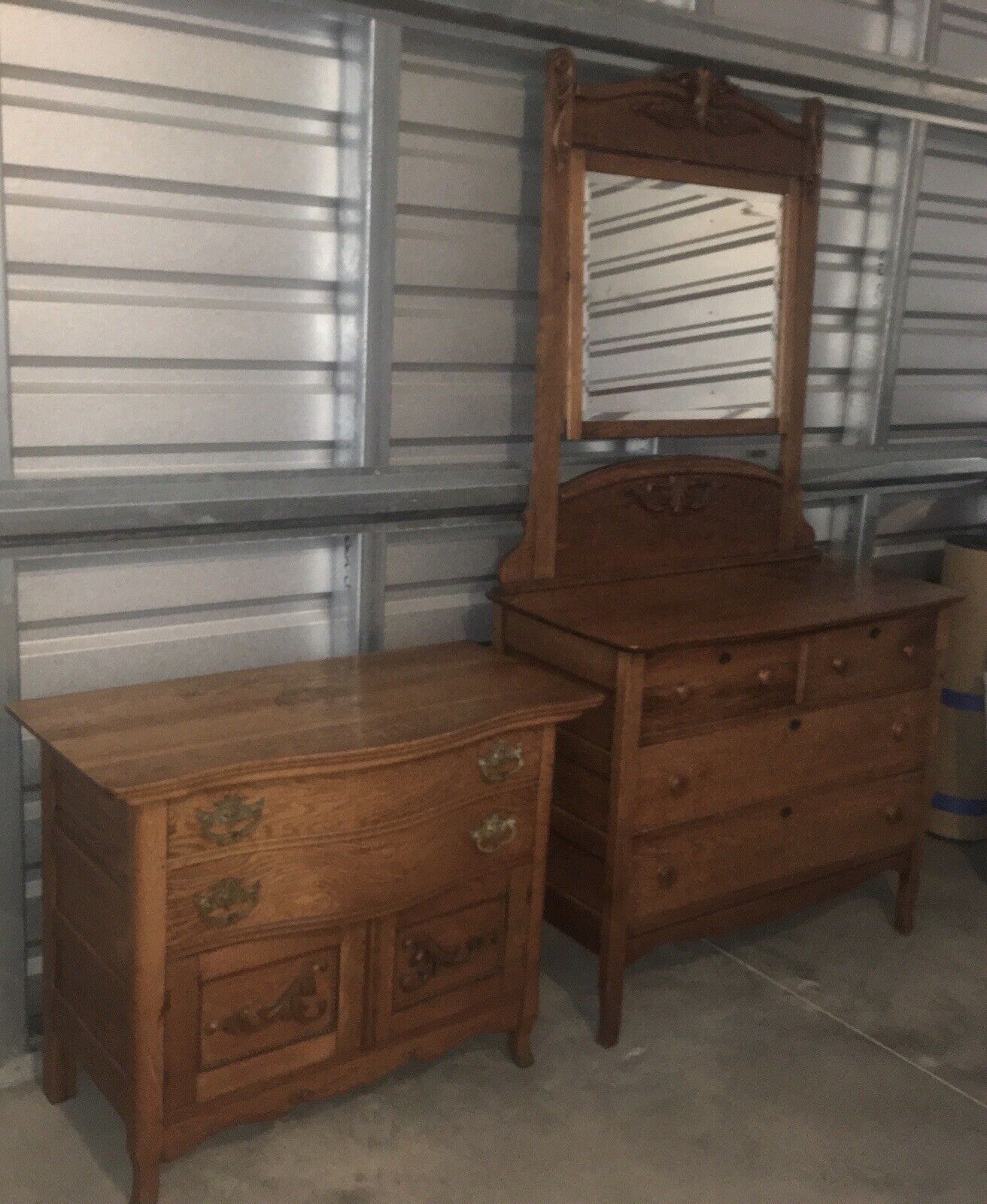 Antique Country Red Oak 3 PC Bedroom Set Full Dresser Mirror Washstand Bedside