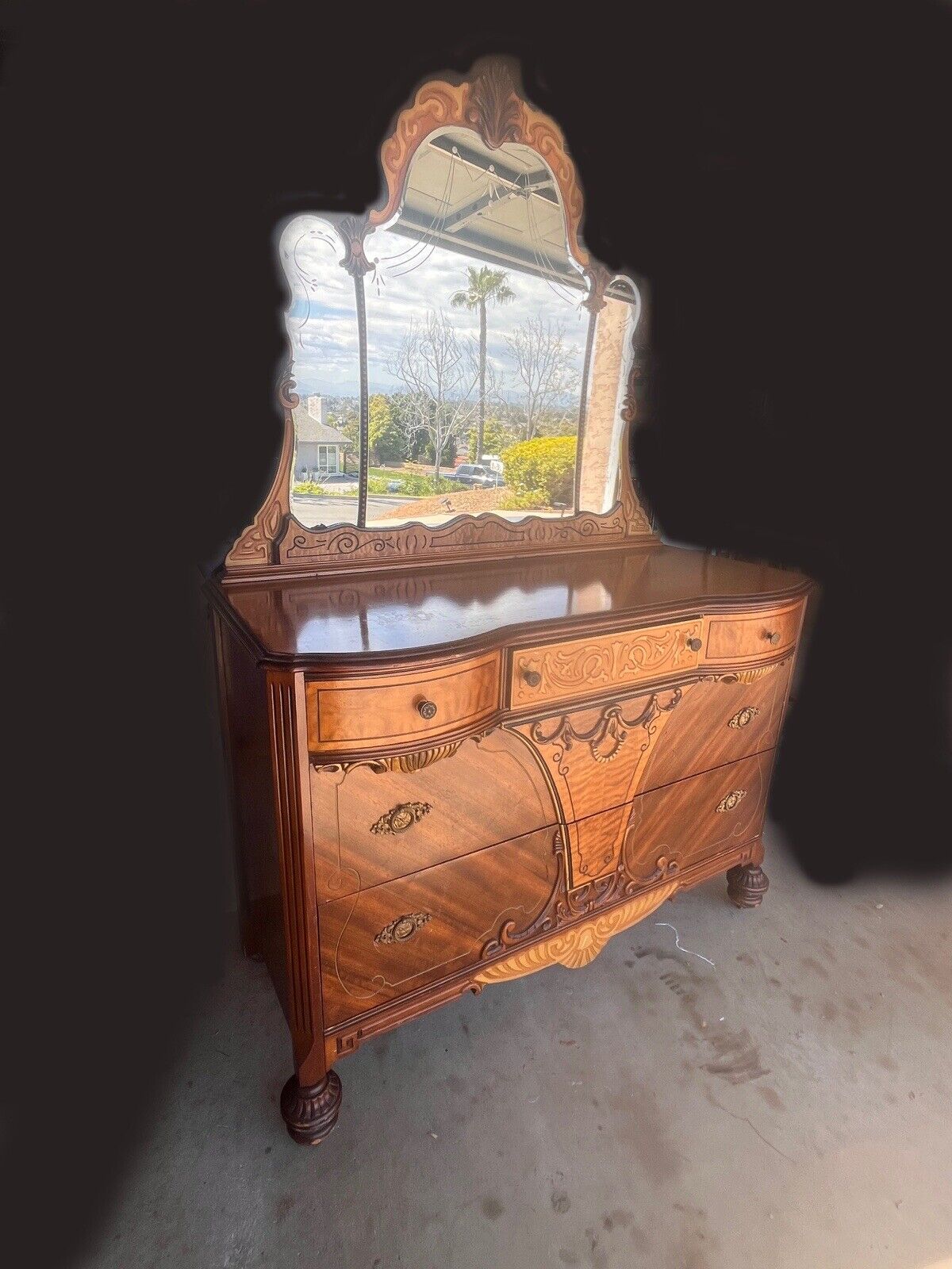 Antique 1920’s-30’s Bedroom Set High Boy Dresser-Mirrored Dresser Full Bed