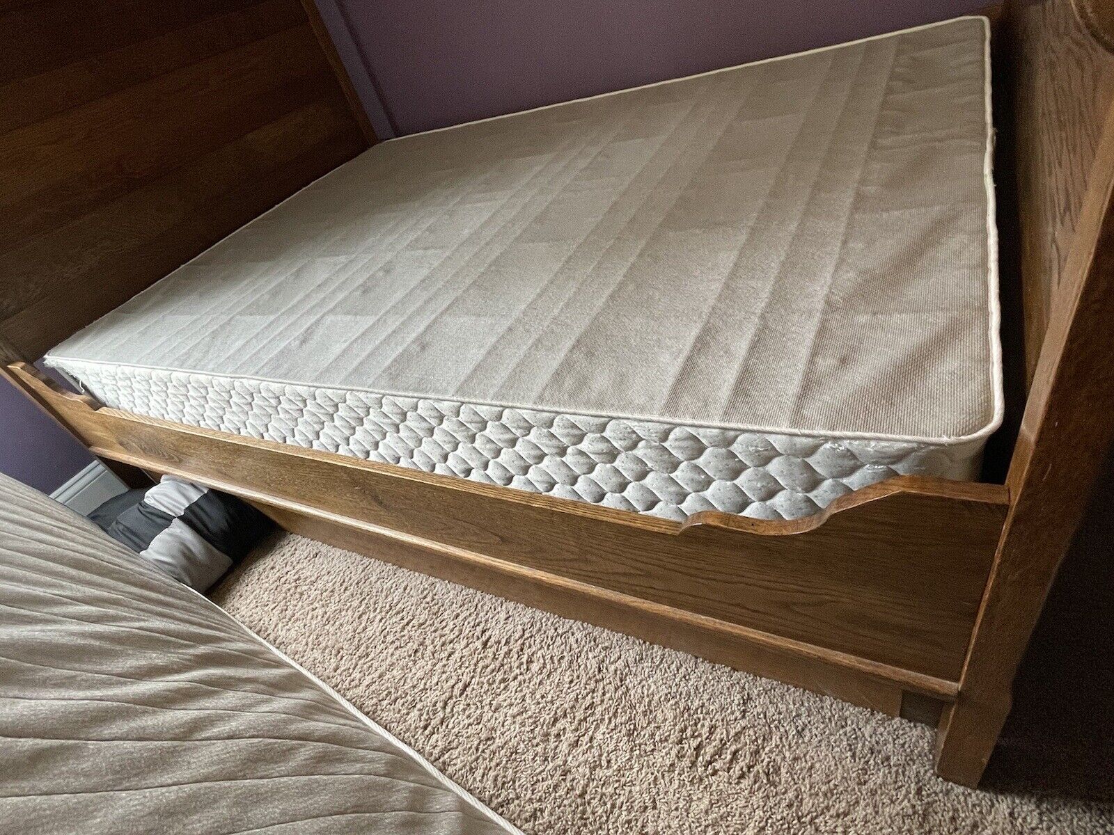 Antique Solid Oak Bedroom Set Double/Full Bed Dresser w/Mirror Wash Stand
