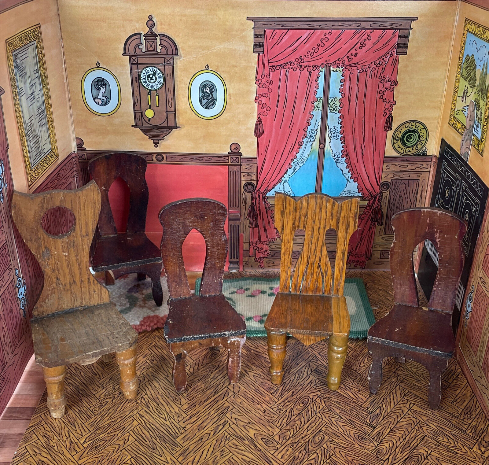 Vtg Victorian ANTIQUE CHAIR LOT Wood Dollhouse Furniture Dining Room 1800s 1900s