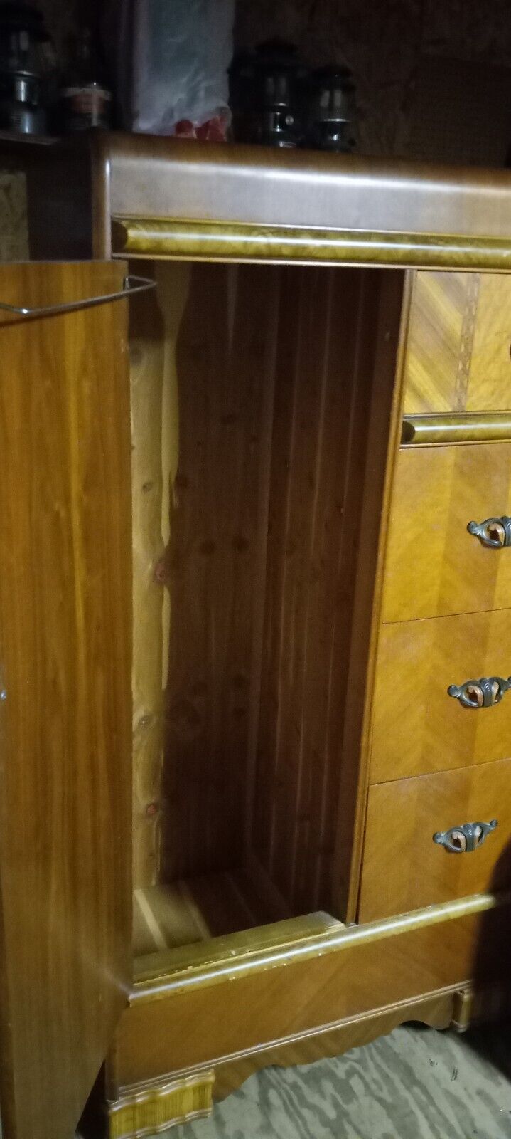 5 Piece Antique  Bedroom Set  Armoire Vanity Headboard Footboard  Knightstands 