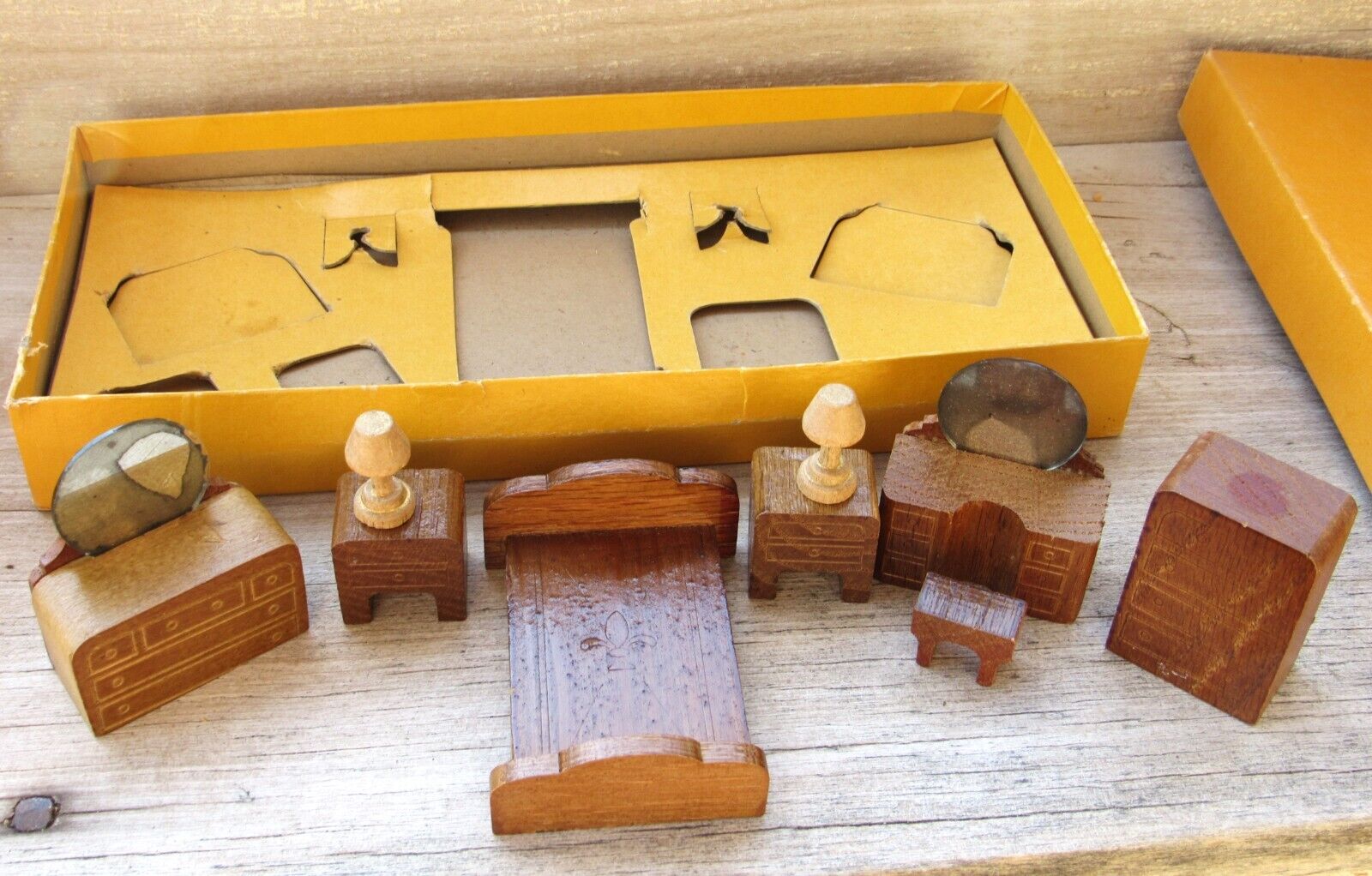 Vintage Wood Bedroom Room Set in the Original Box #172 1930's 1940