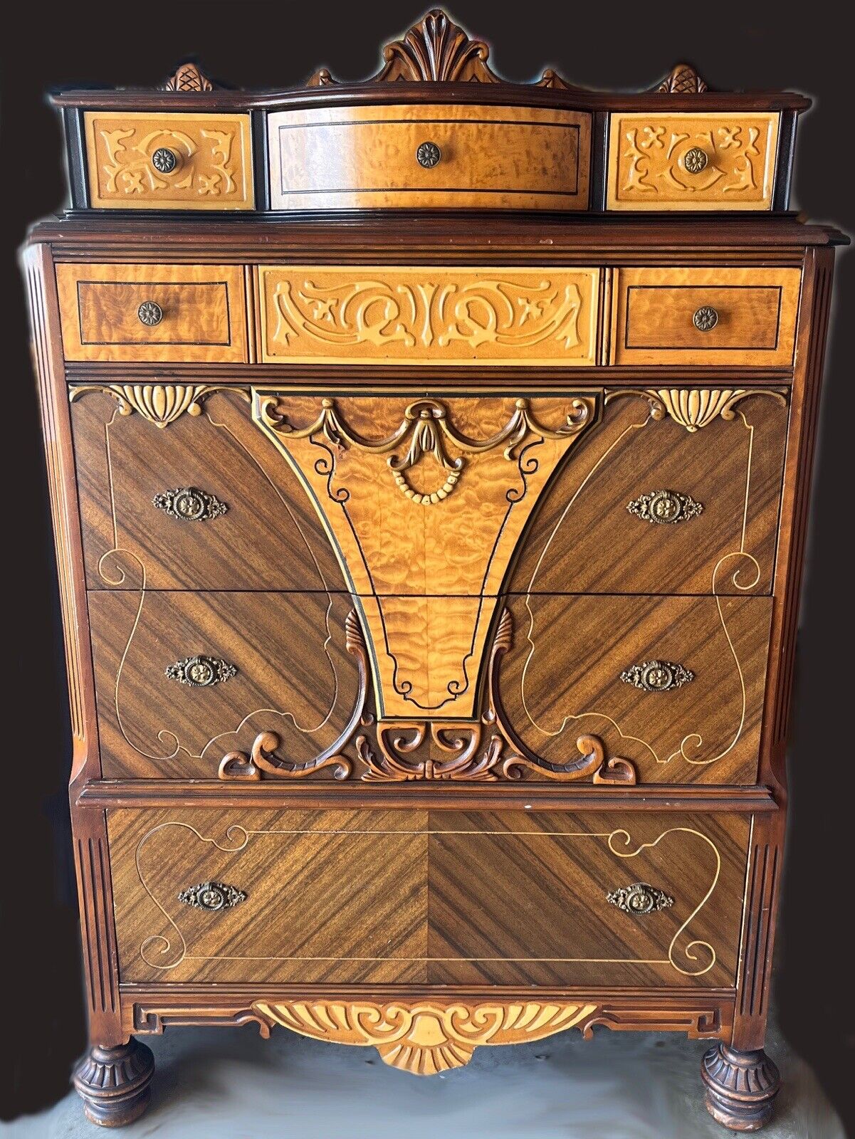Antique 1920’s-30’s Bedroom Set High Boy Dresser-Mirrored Dresser Full Bed