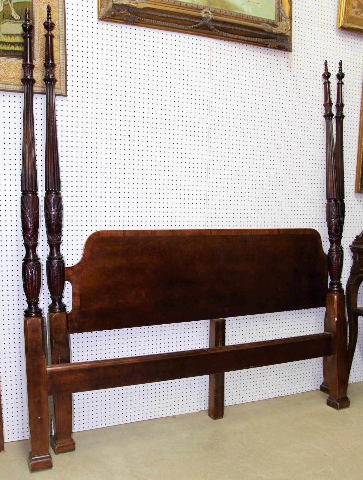 Antique Carved English Edwardian Solid Mahogany 4 Piece Bedroom Set W/ Bed C1890