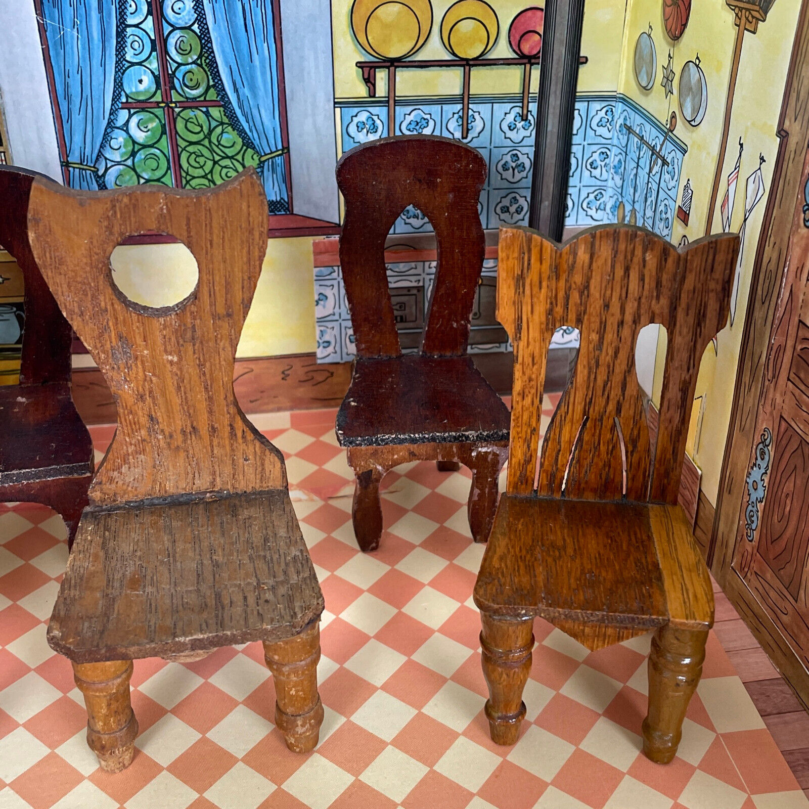 Vtg Victorian ANTIQUE CHAIR LOT Wood Dollhouse Furniture Dining Room 1800s 1900s