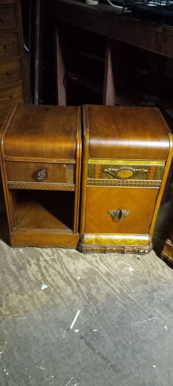 5 Piece Antique  Bedroom Set  Armoire Vanity Headboard Footboard  Knightstands 