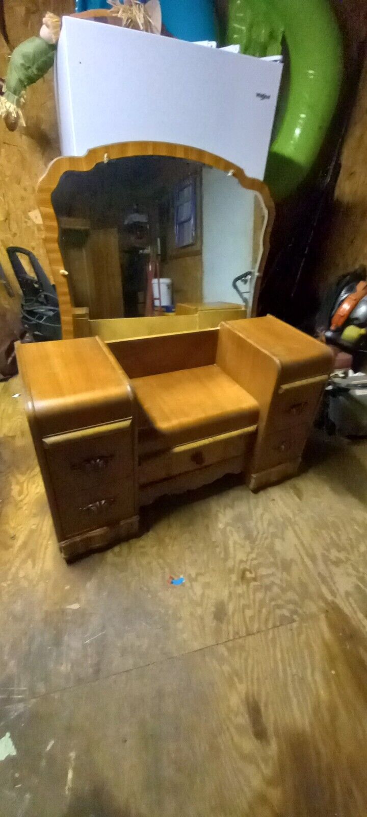 5 Piece Antique  Bedroom Set  Armoire Vanity Headboard Footboard  Knightstands 