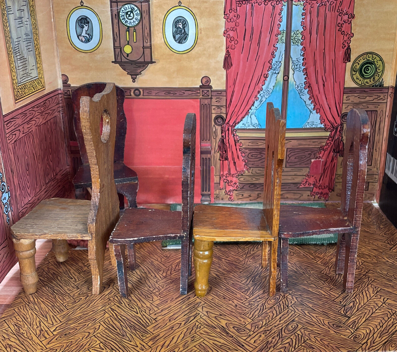 Vtg Victorian ANTIQUE CHAIR LOT Wood Dollhouse Furniture Dining Room 1800s 1900s