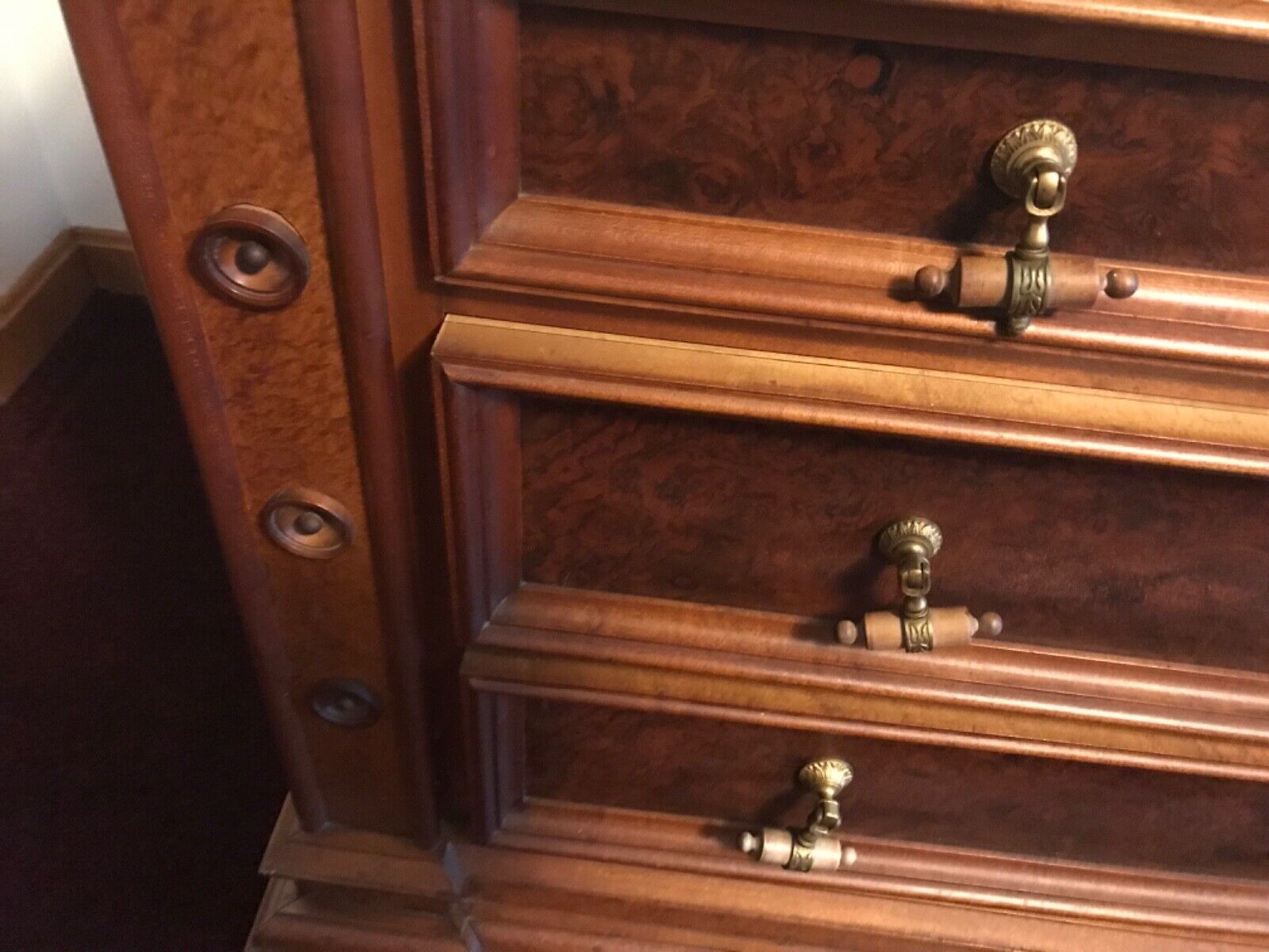 5pc Victorian Marble Top Bedroom Suite Walnut/Burl