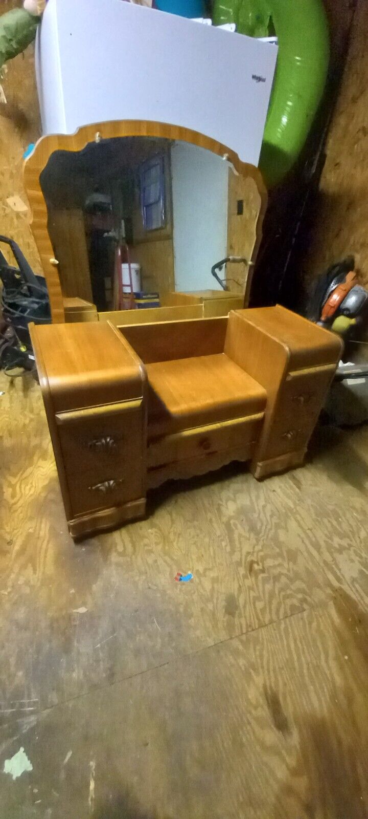 5 Piece Antique  Bedroom Set  Armoire Vanity Headboard Footboard  Knightstands 