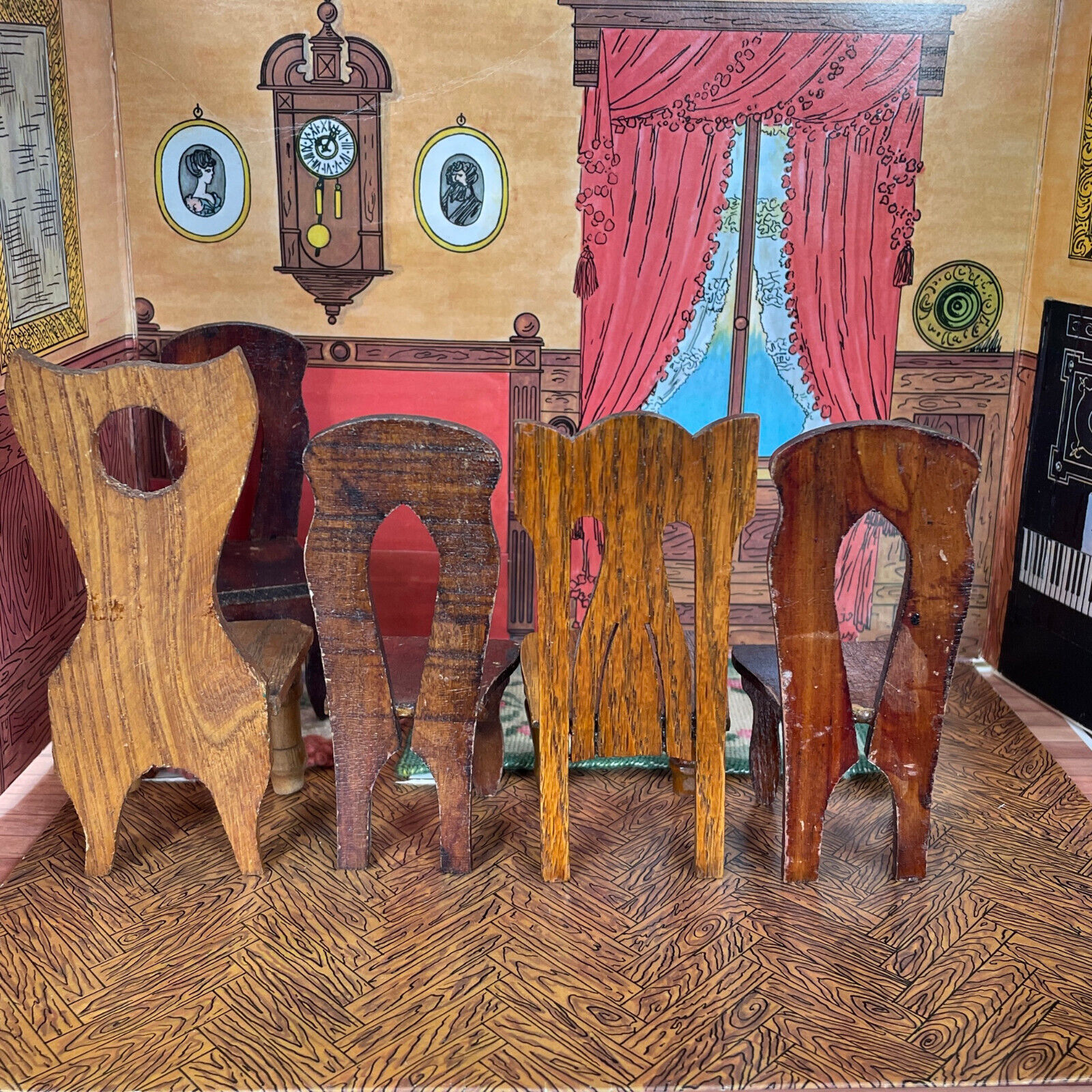 Vtg Victorian ANTIQUE CHAIR LOT Wood Dollhouse Furniture Dining Room 1800s 1900s