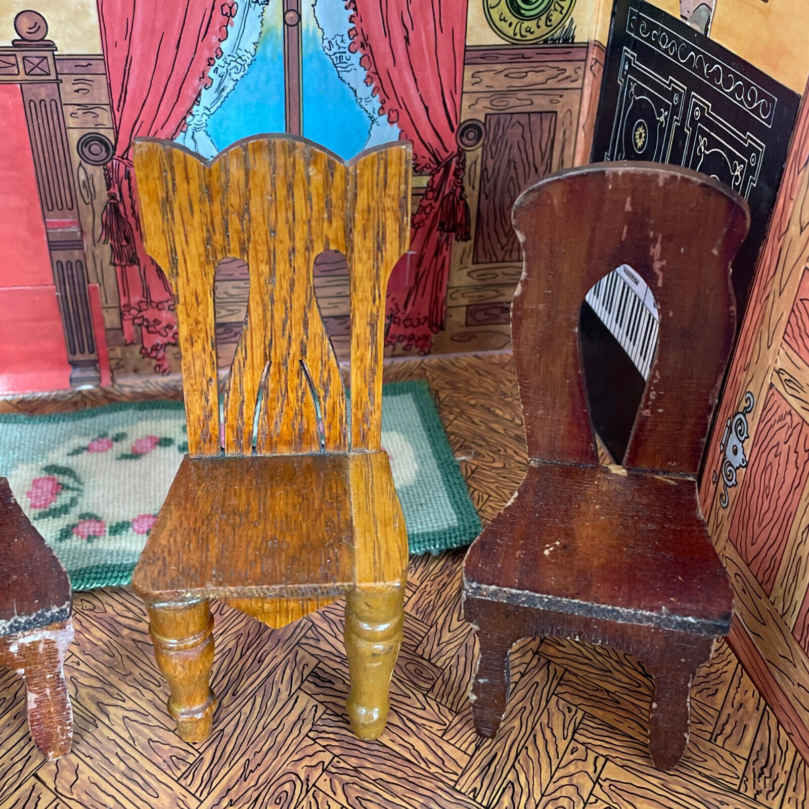 Vtg Victorian ANTIQUE CHAIR LOT Wood Dollhouse Furniture Dining Room 1800s 1900s