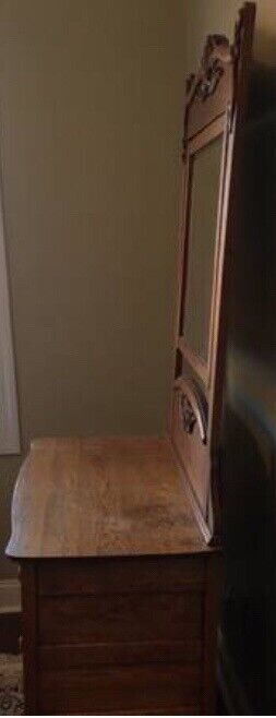 Antique Country Red Oak 3 PC Bedroom Set Full Dresser Mirror Washstand Bedside