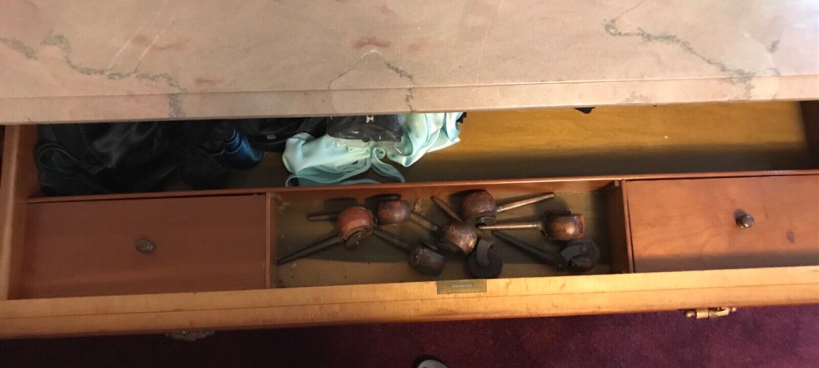 5pc Victorian Marble Top Bedroom Suite Walnut/Burl