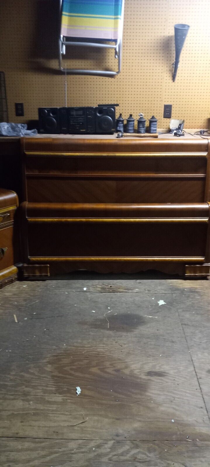 5 Piece Antique  Bedroom Set  Armoire Vanity Headboard Footboard  Knightstands 