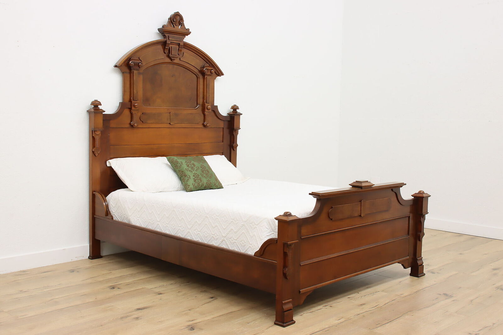 Victorian Antique 2 Pc Carved Walnut Bedroom Set, Queen Size #48646