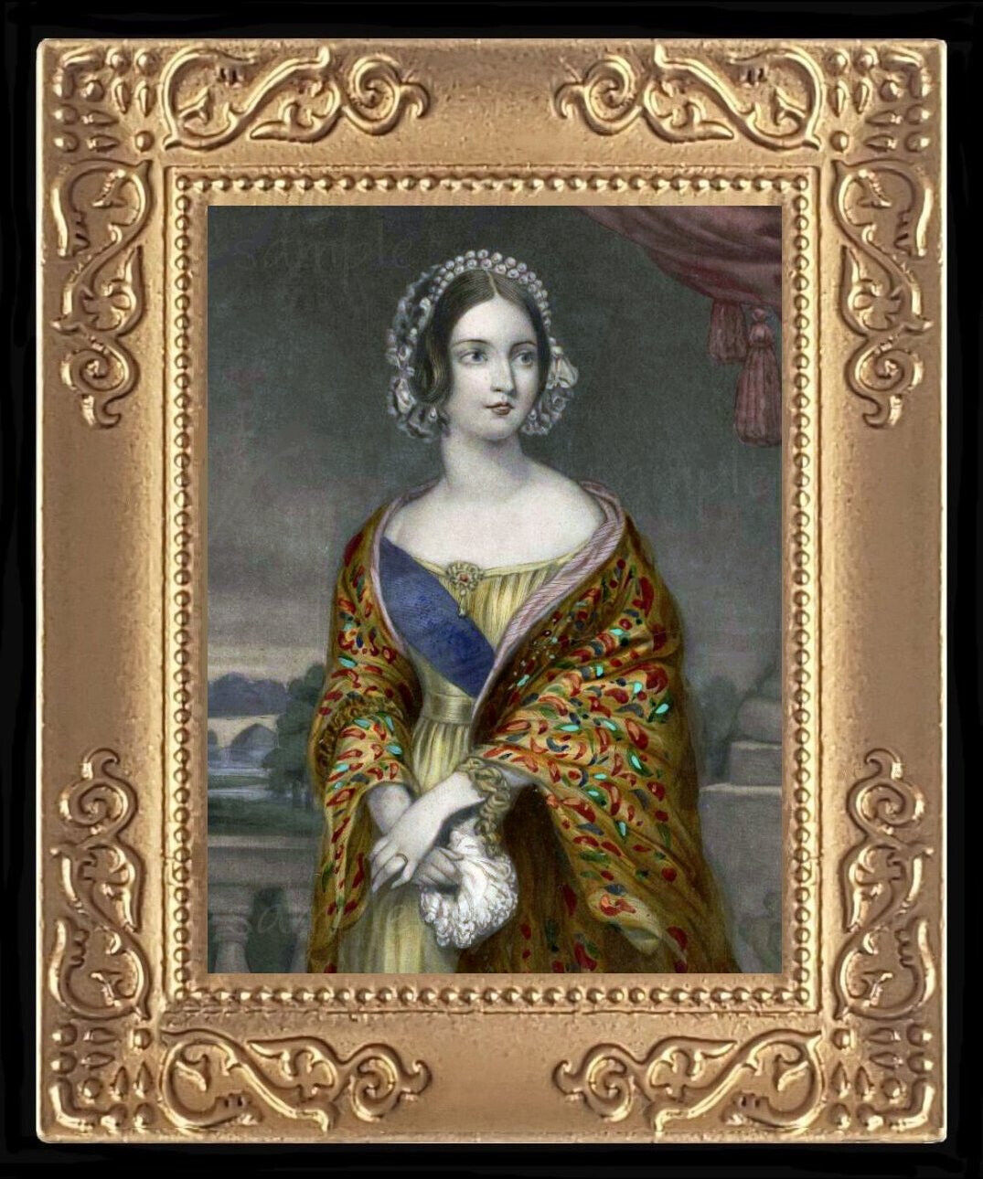 Royal 1800's Lady Queen Miniature Dollhouse Art Picture 8545