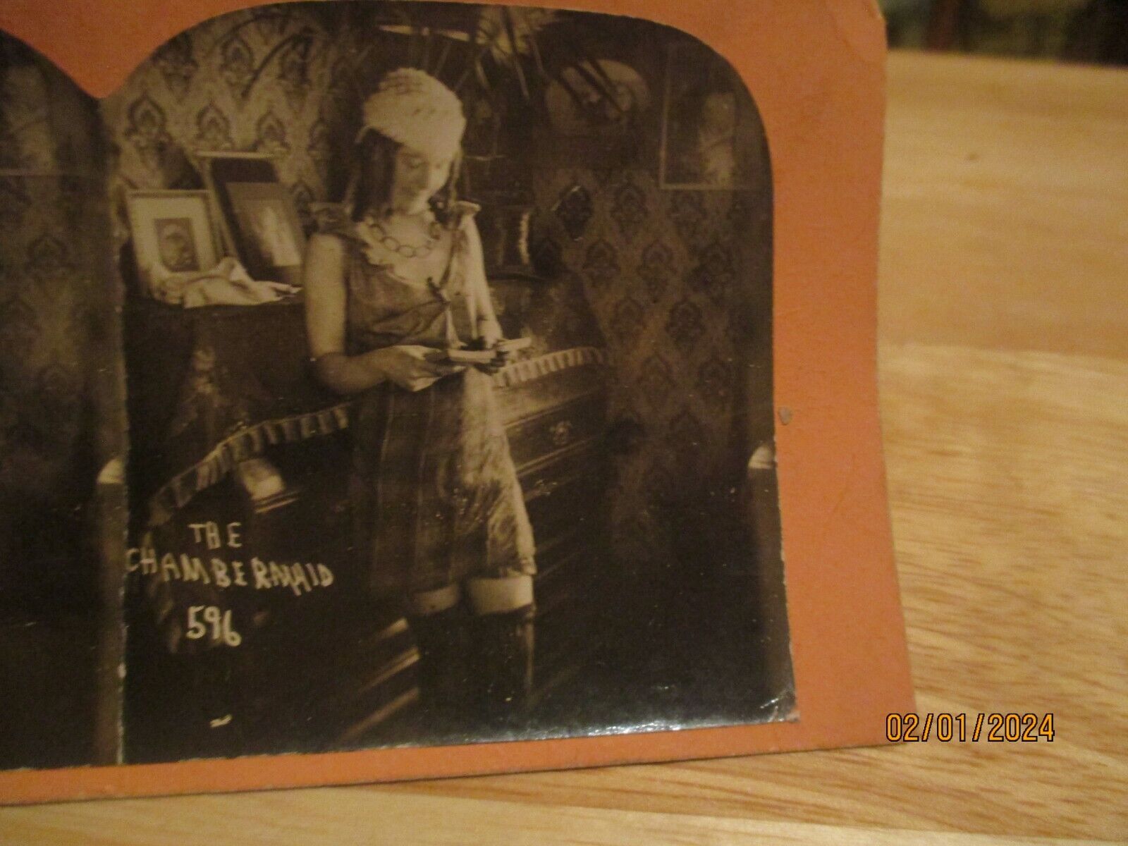CA 1800s STEREOVIEW CARD THE CHAMBERMAID MAID IN UNIFORM CLEANING BEDROOM
