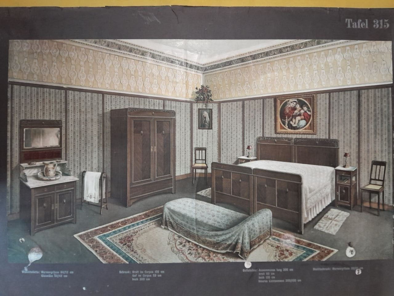 1900s Vintage Furniture Color Plates German Chromolitograph Bedroom Design F10-2