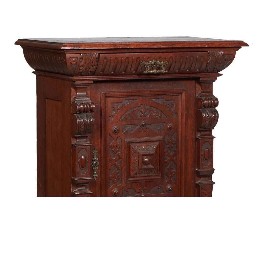 Antique Cabinet, Continental Carved Oak Renaissance Style, Relief Carved, 1800s!