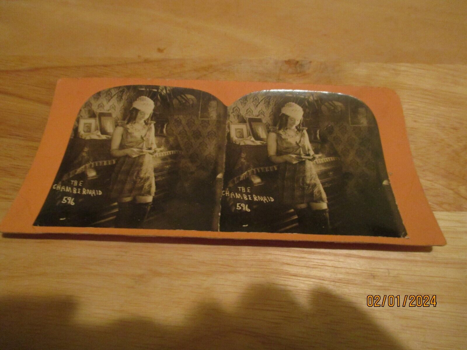 CA 1800s STEREOVIEW CARD THE CHAMBERMAID MAID IN UNIFORM CLEANING BEDROOM