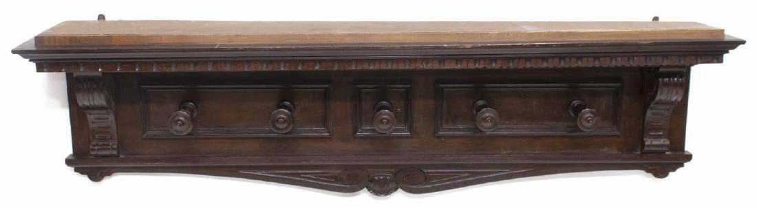 Antique Hat Rack,Wall,  Renaissance Revival Style Carved Wood, 5 Pegs, 1800's!!