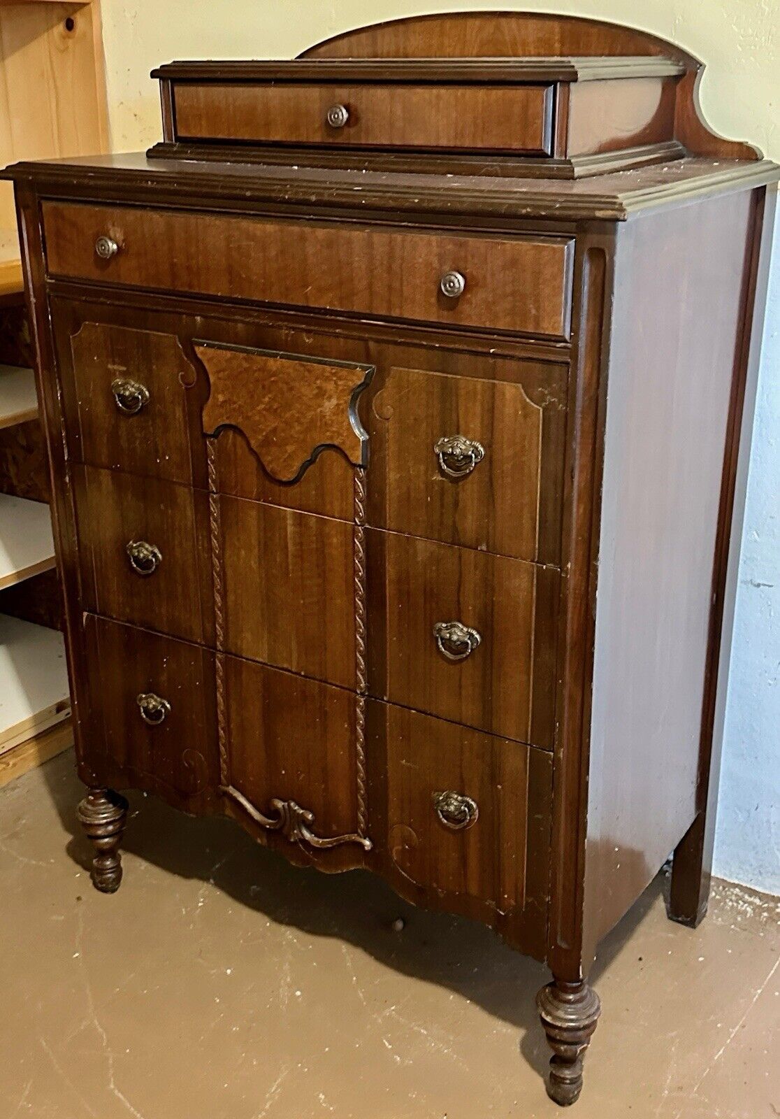 1920s Antique 3pc. Bedroom Set (full Bed, Mirrored Dresser & 5-Drawer Dresser)