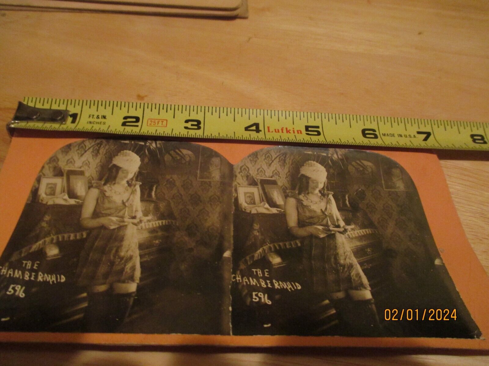 CA 1800s STEREOVIEW CARD THE CHAMBERMAID MAID IN UNIFORM CLEANING BEDROOM