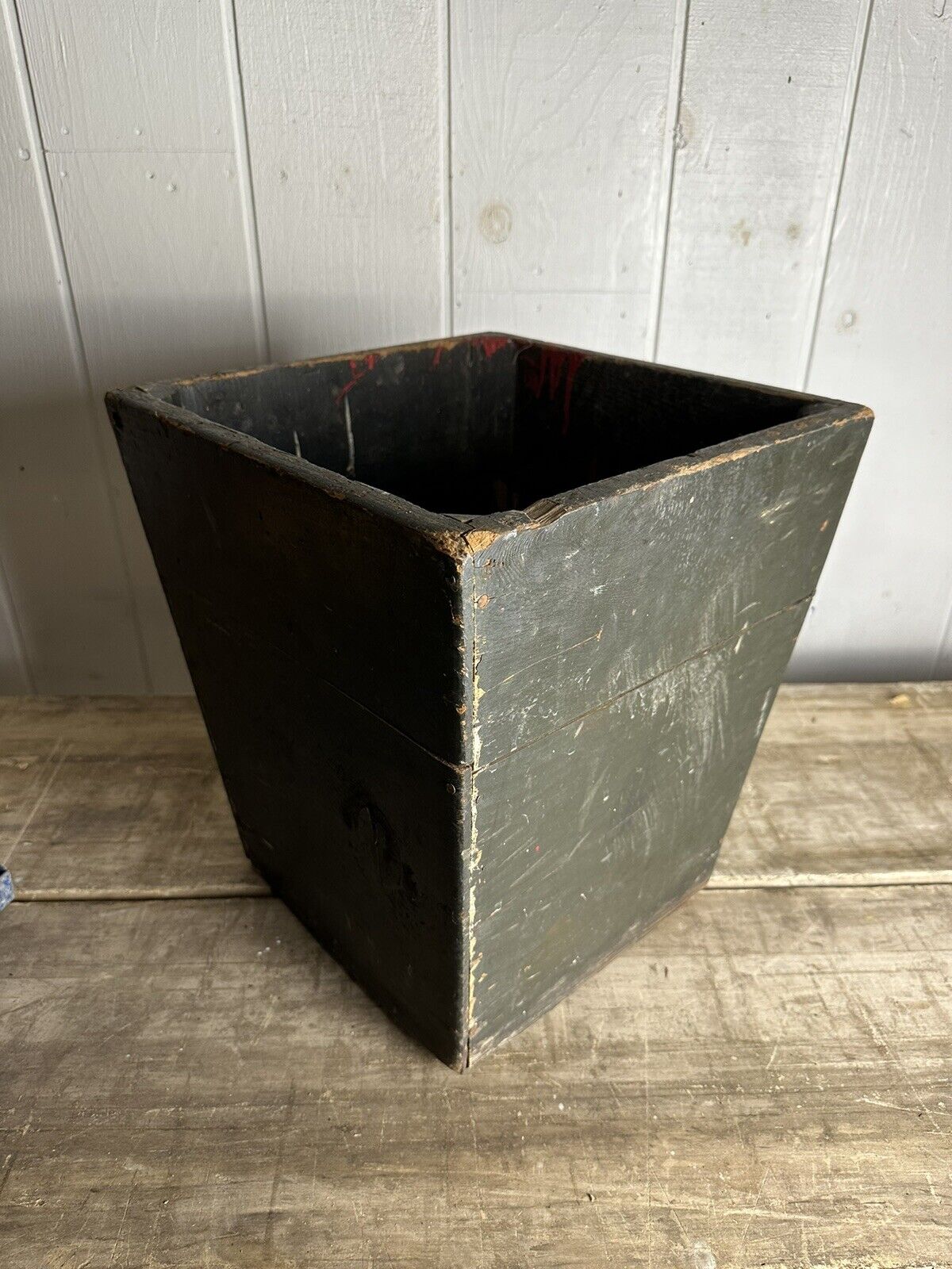 1900s Wooden Country Trash Can Industrial Kitchen Office Primitive Garbage Farm