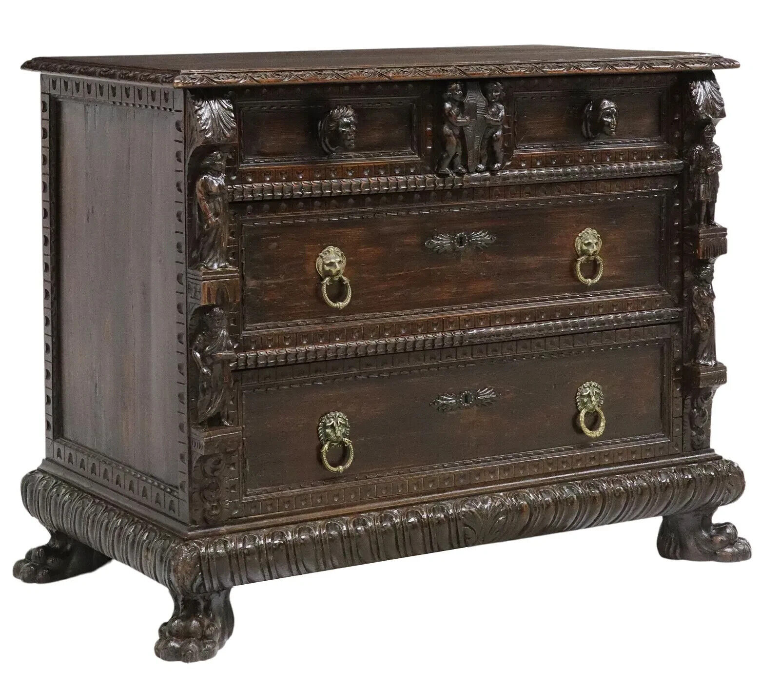 Antique Commode, Italian Renaissance Revival, Figural, Carved, 19th C., 1800s!!