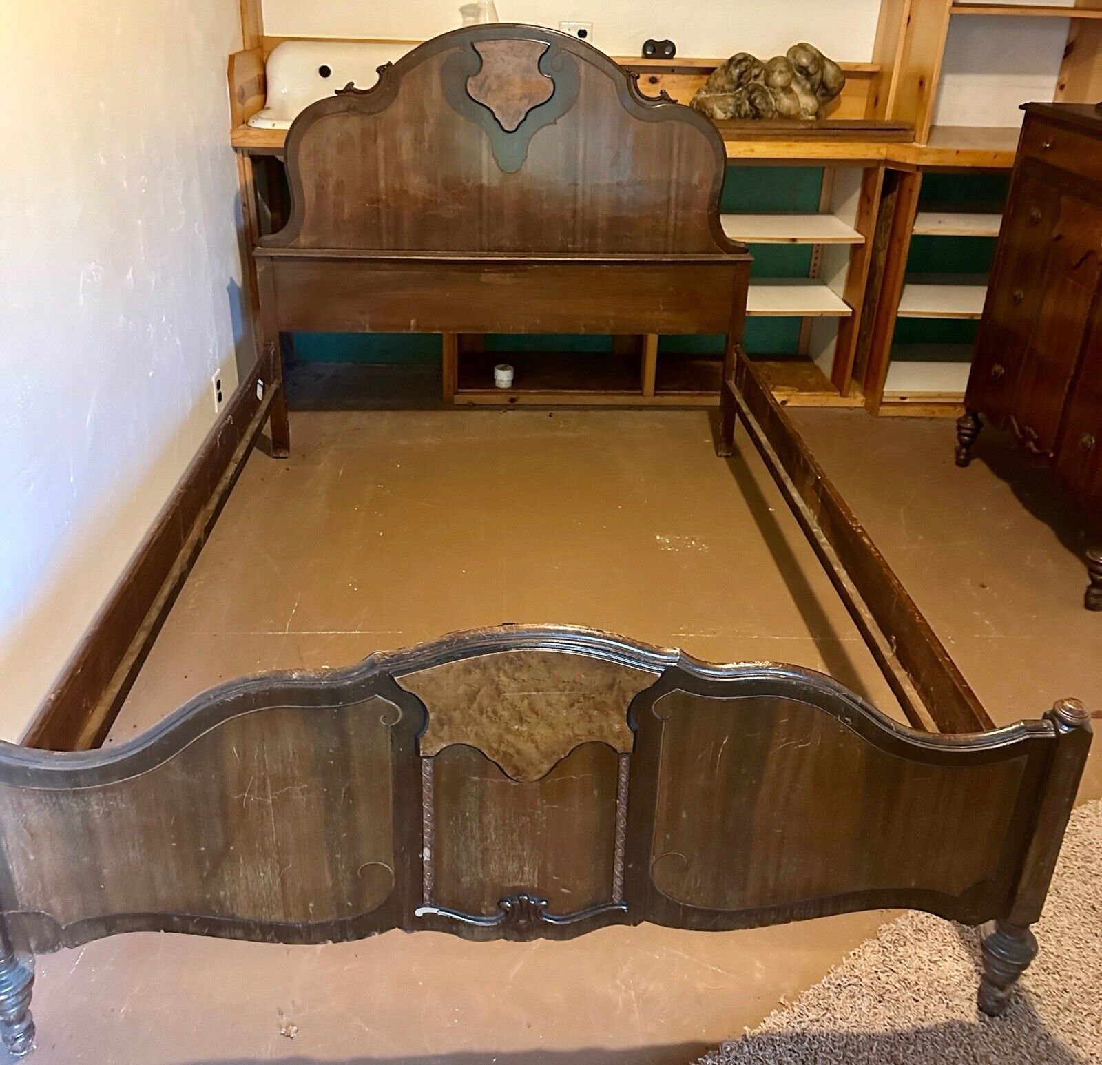 1920s Antique 3pc. Bedroom Set (full Bed, Mirrored Dresser & 5-Drawer Dresser)