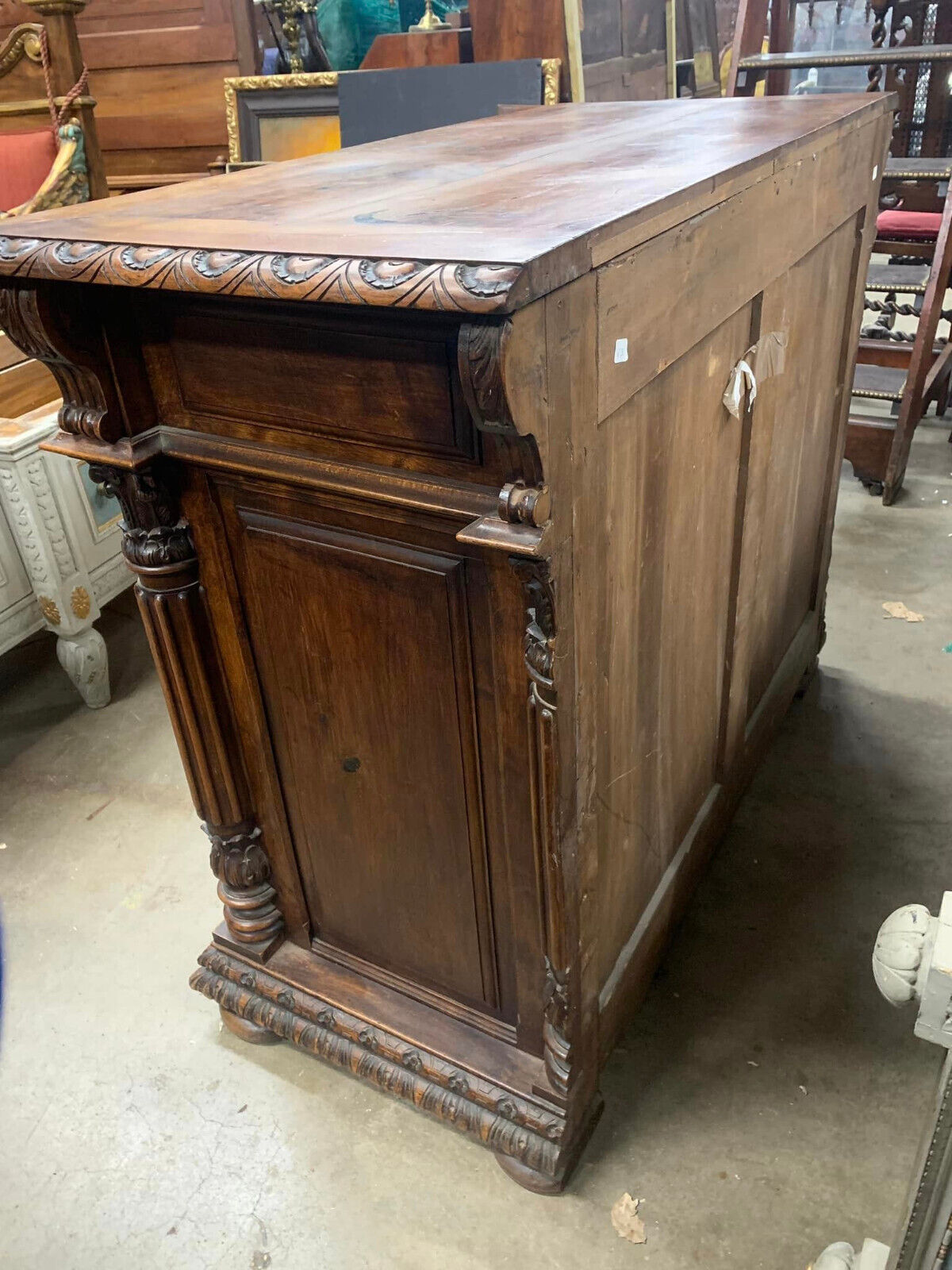 Antique Dresser, Server, Renaissance Style, Carved Wood, Drawers,  19th C. 1800s