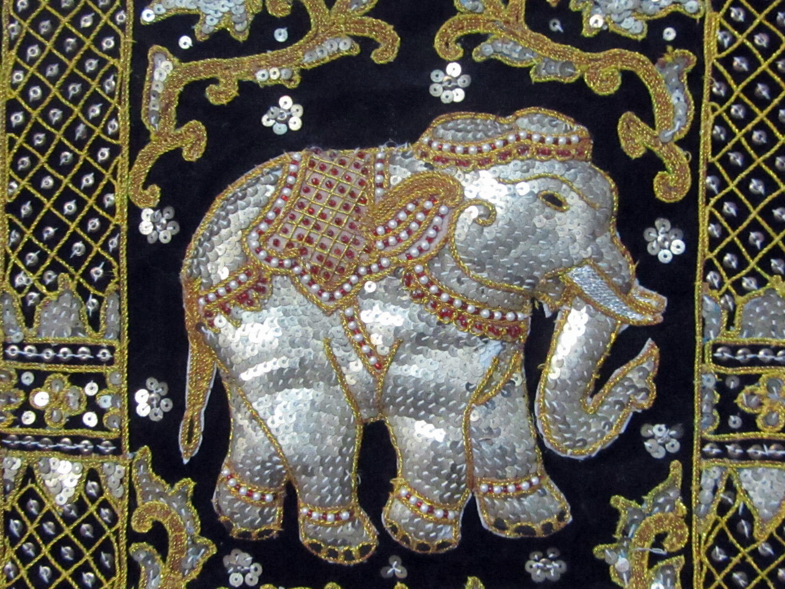 Framed Vintage Beadwork Elephant Wall Art 31x42