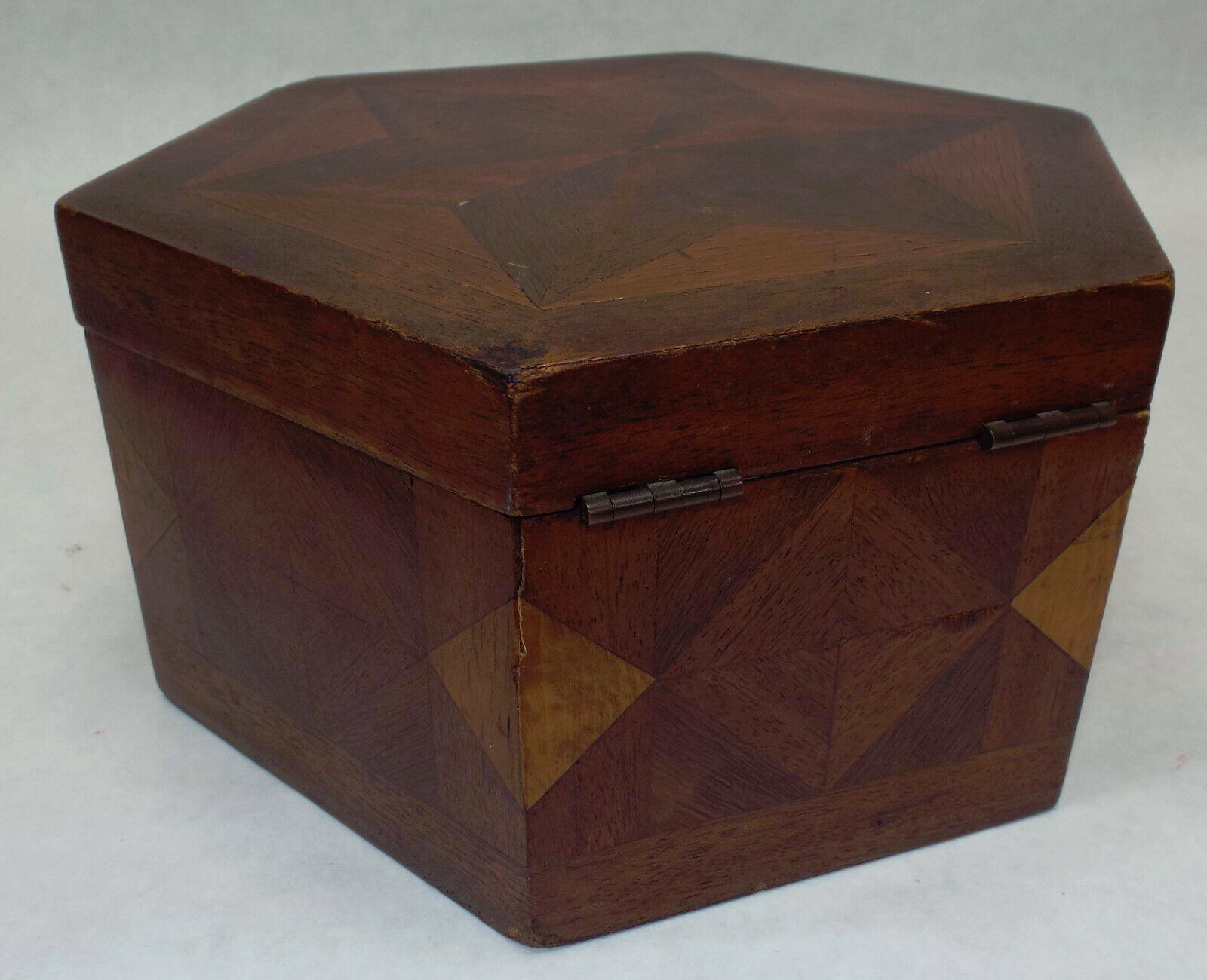 Antique Wooden Jewelry Trinket Sewing Wood Box Inlay Vintage 1800's Velvet Lined