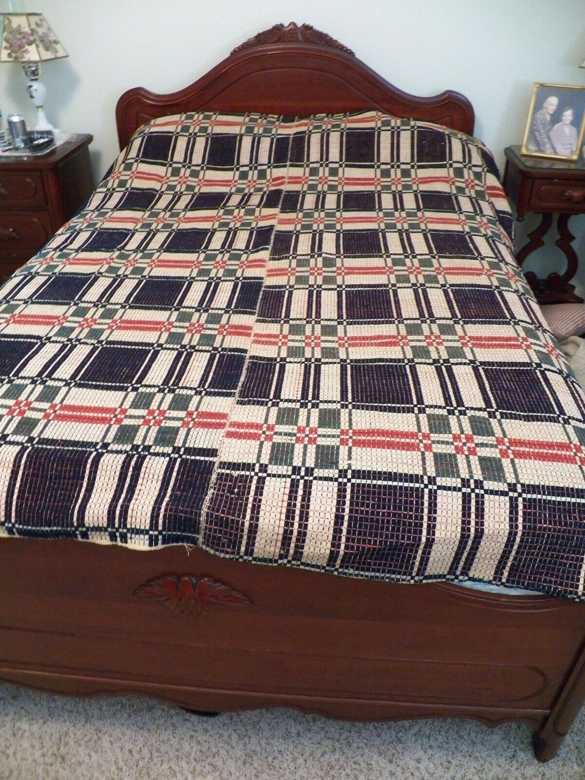 Antique Jacquard Coverlet Woven 1800s 3 Color Overshot Weave