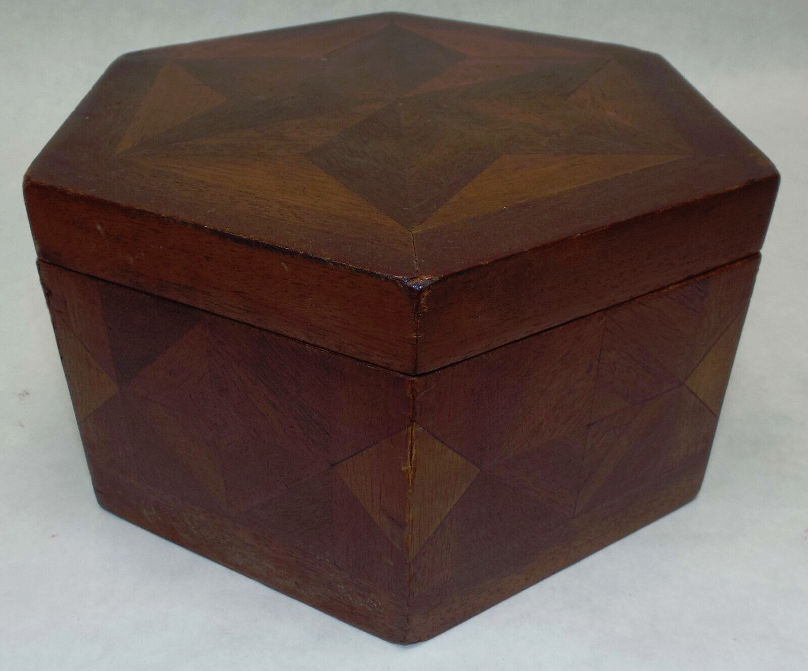 Antique Wooden Jewelry Trinket Sewing Wood Box Inlay Vintage 1800's Velvet Lined