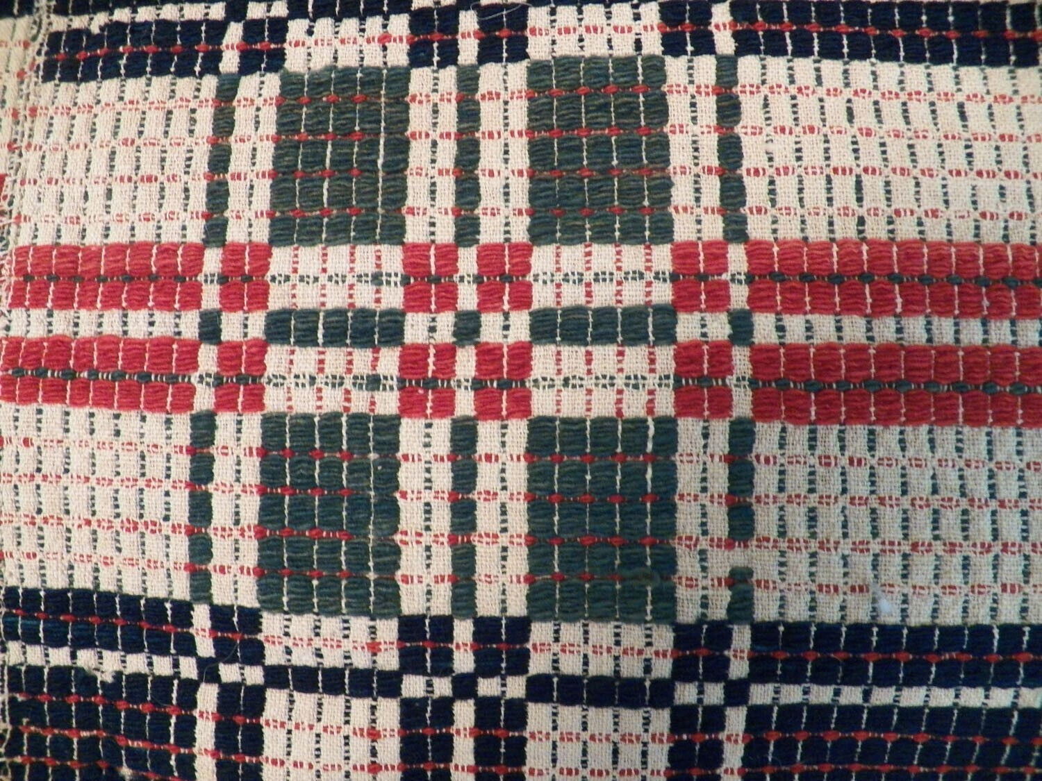 Antique Jacquard Coverlet Woven 1800s 3 Color Overshot Weave
