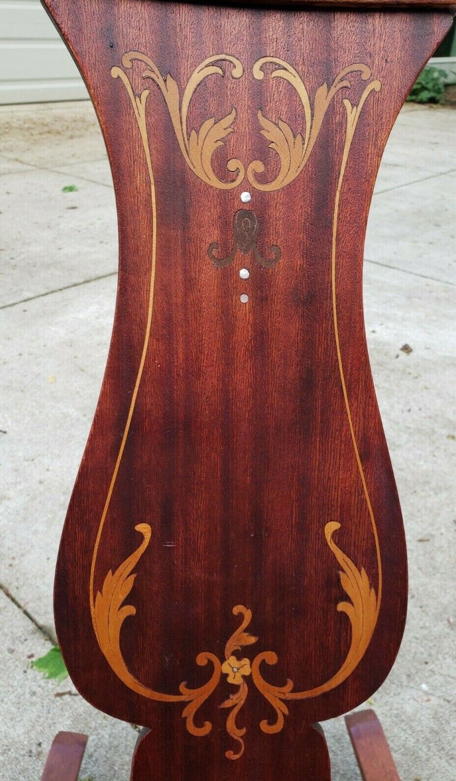 ANTIQ 1800's US Wood Rocking Chair w/Violin Back & Curvy/leafy/Floral/MOP Inlay 