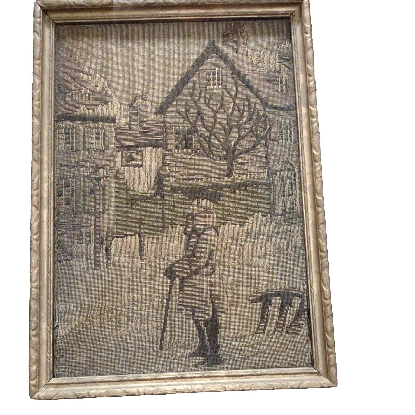 Colonial Man and Buildings Needlepoint Art Piece