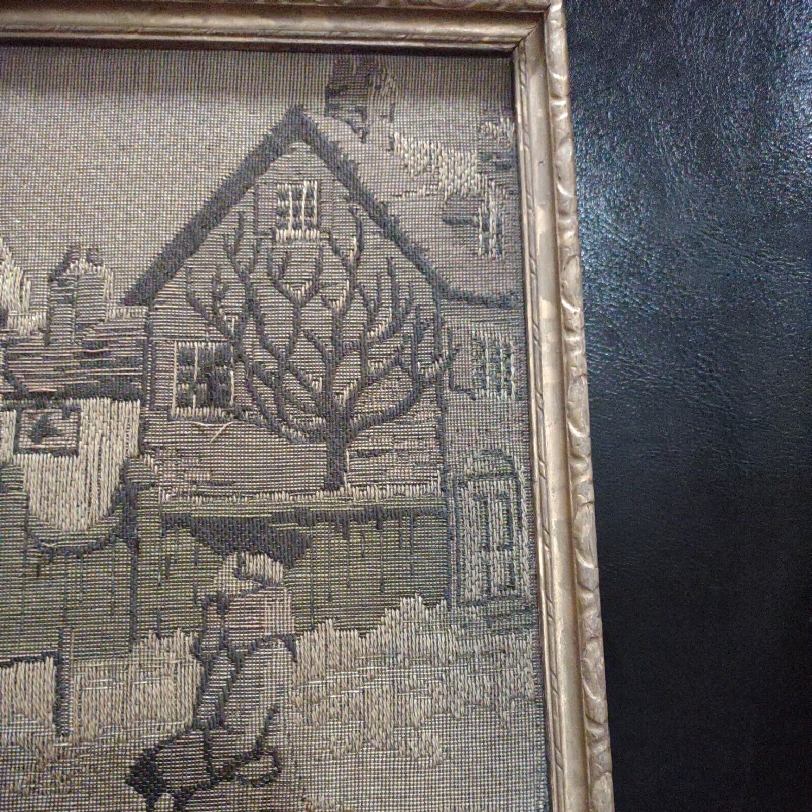 Colonial Man and Buildings Needlepoint Art Piece