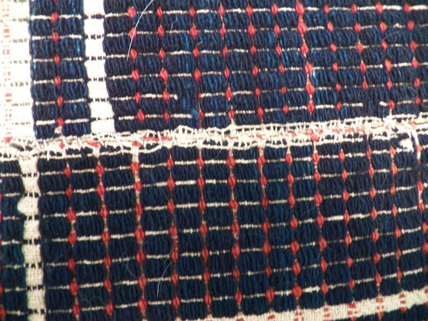 Antique Jacquard Coverlet Woven 1800s 3 Color Overshot Weave