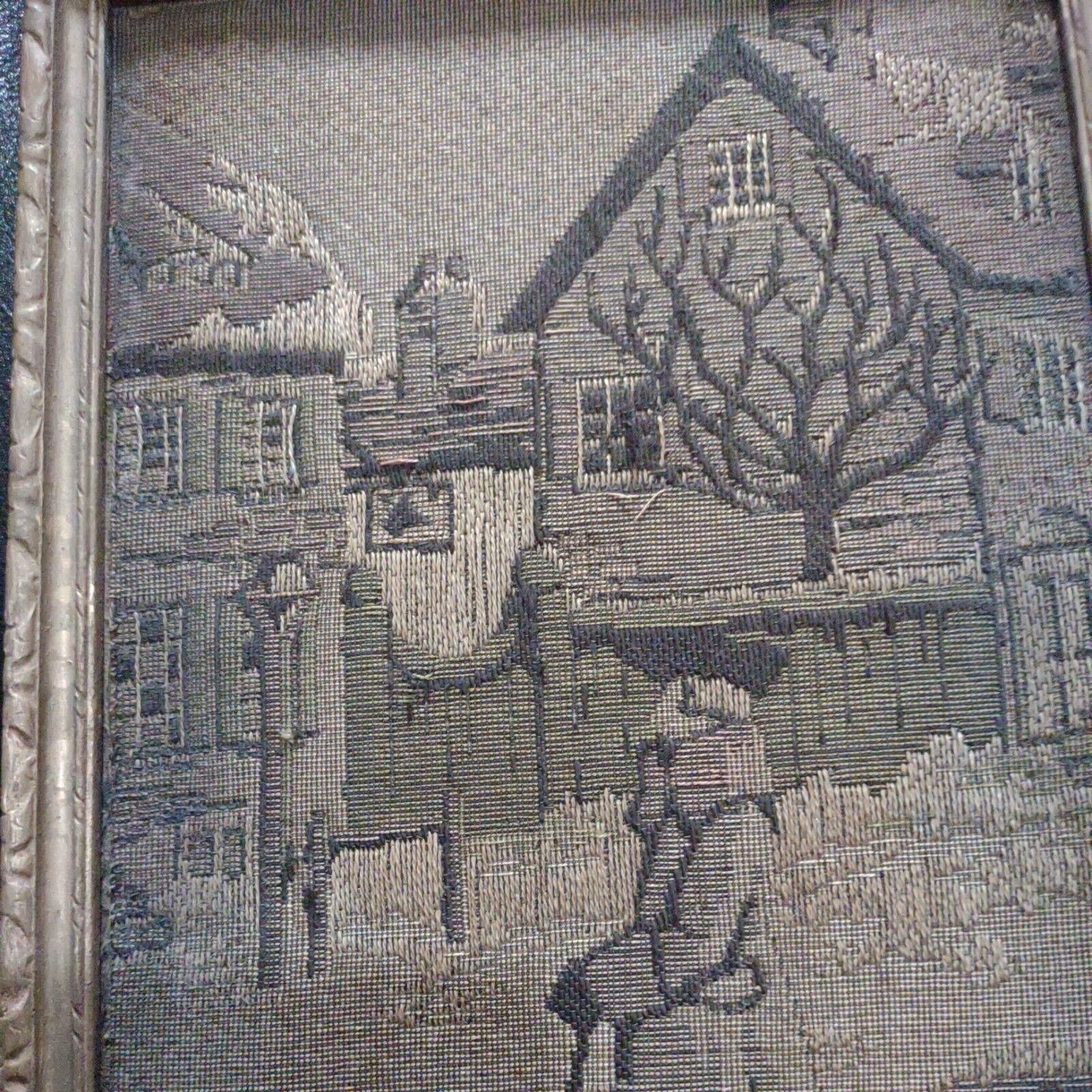 Colonial Man and Buildings Needlepoint Art Piece