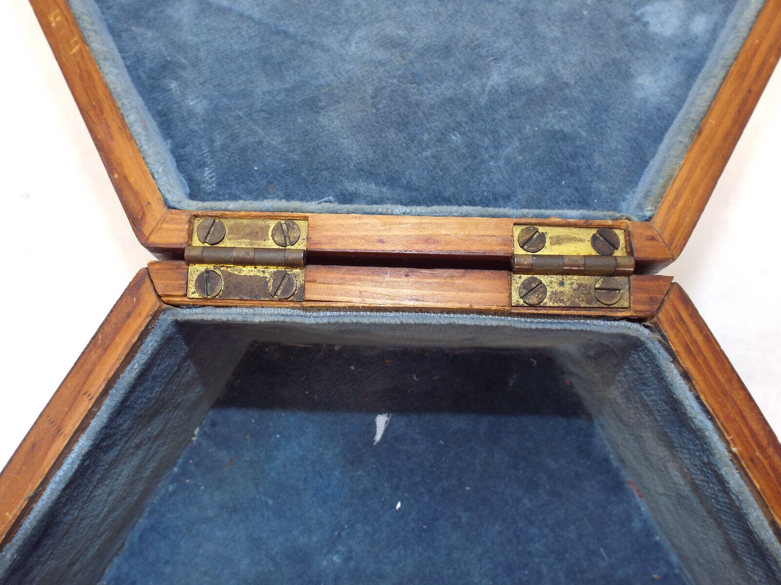 Antique Wooden Jewelry Trinket Sewing Wood Box Inlay Vintage 1800's Velvet Lined
