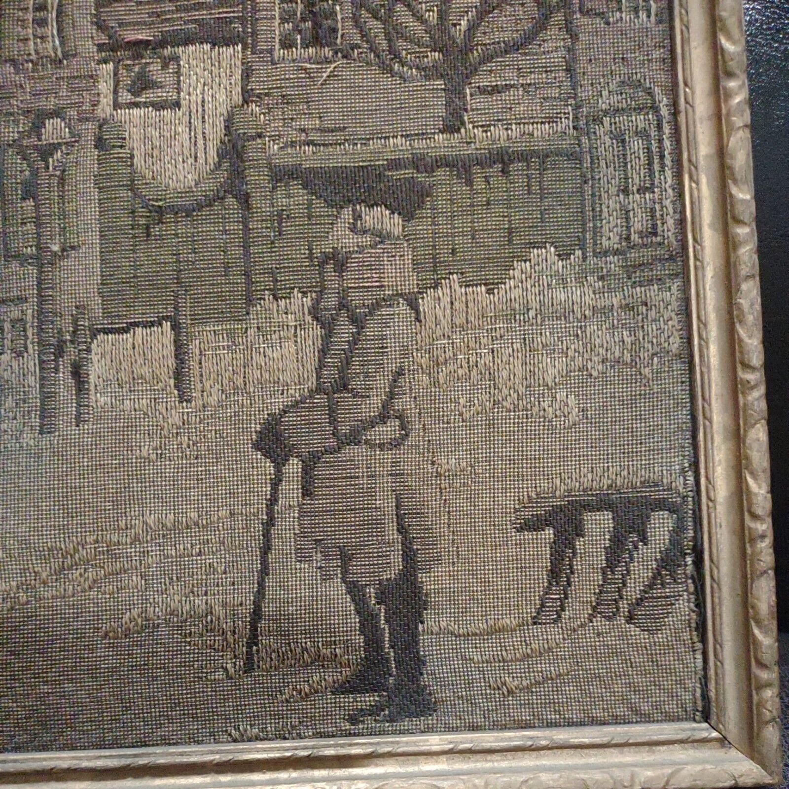 Colonial Man and Buildings Needlepoint Art Piece
