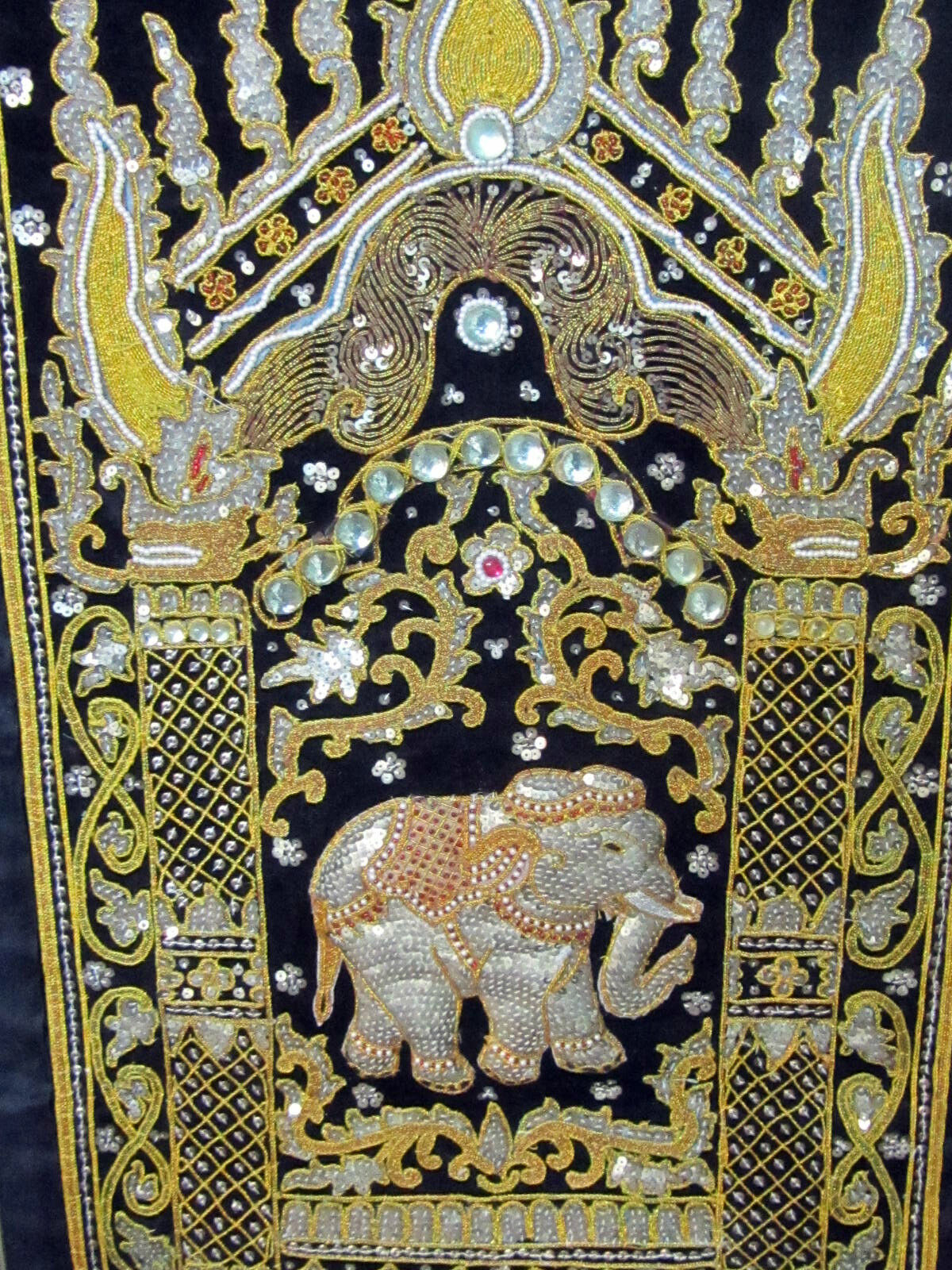 Framed Vintage Beadwork Elephant Wall Art 31x42