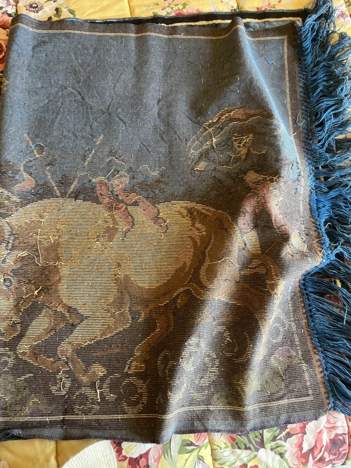 Spanish Antique Wool Bullfight Tapestry Wall Art
