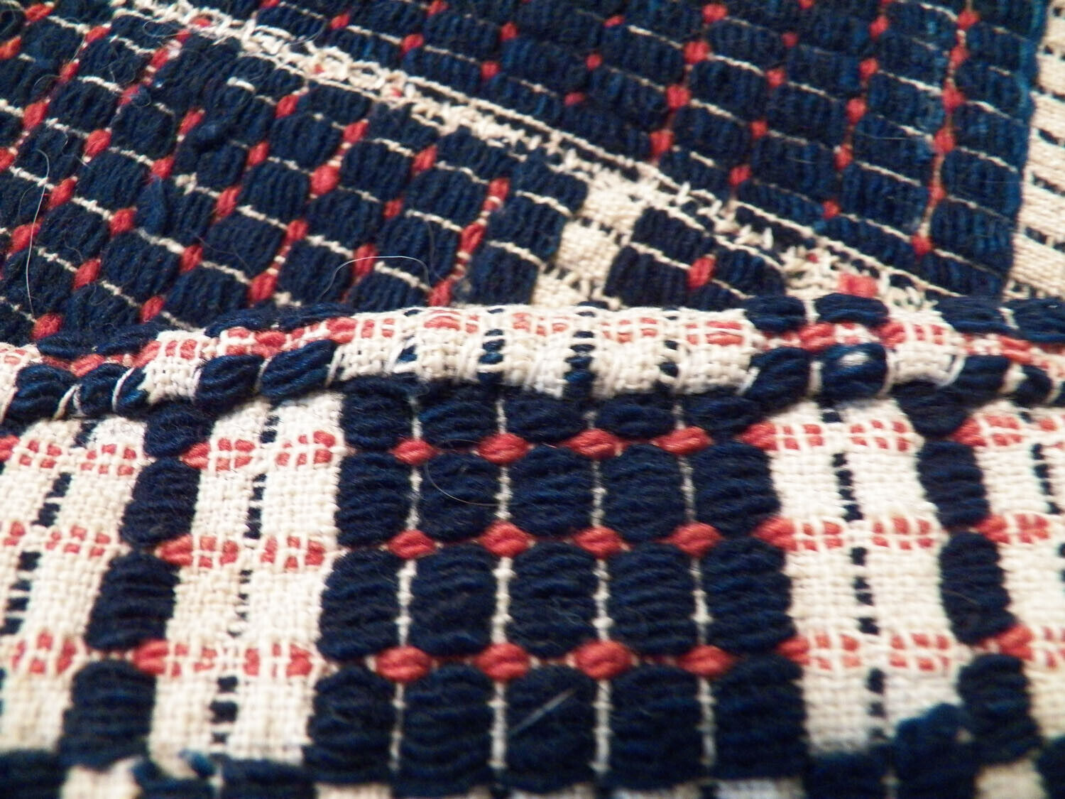 Antique Jacquard Coverlet Woven 1800s 3 Color Overshot Weave