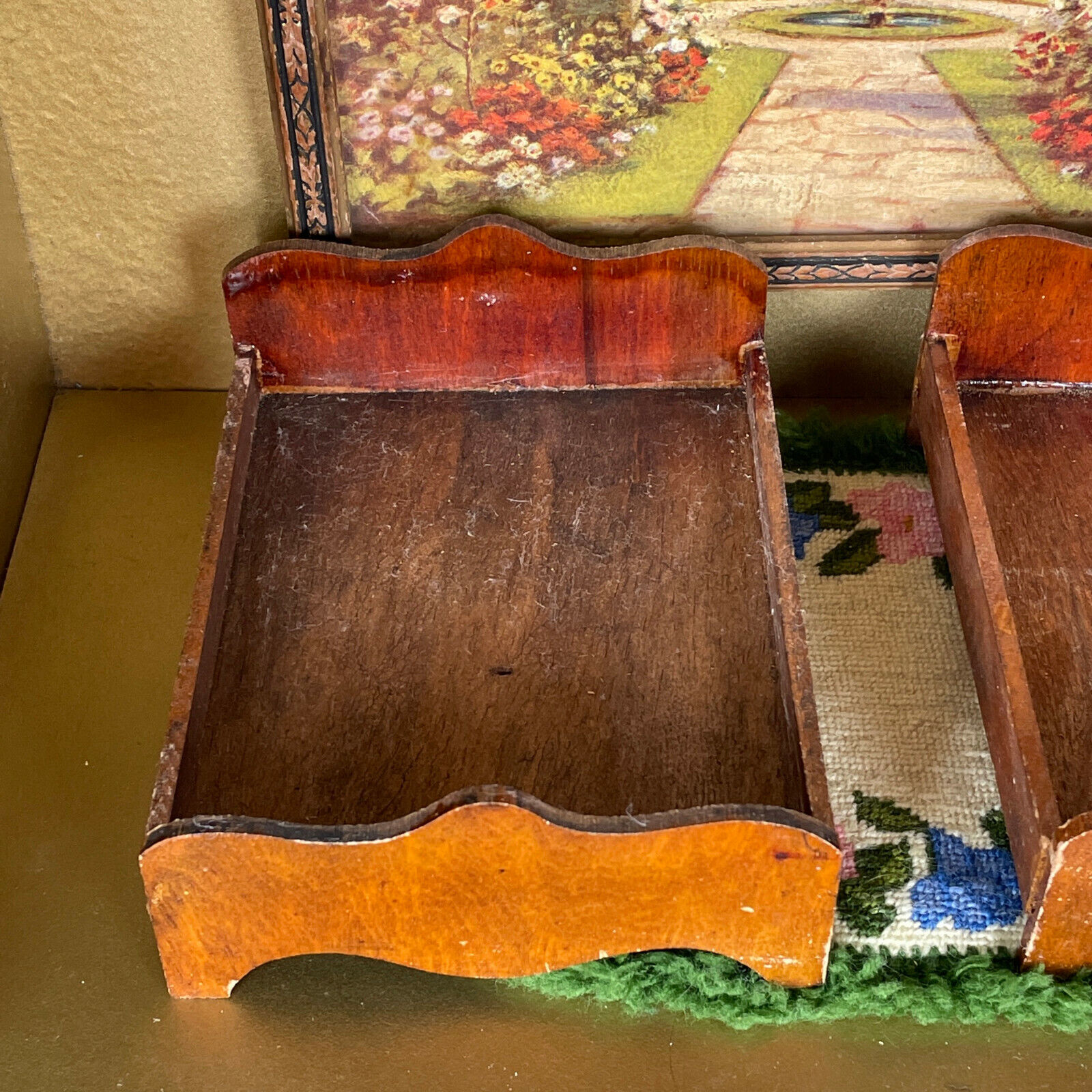 Antique Dollhouse 2 BED LOT Victorian 1900s Furniture Germany Vtg Wood Bedroom