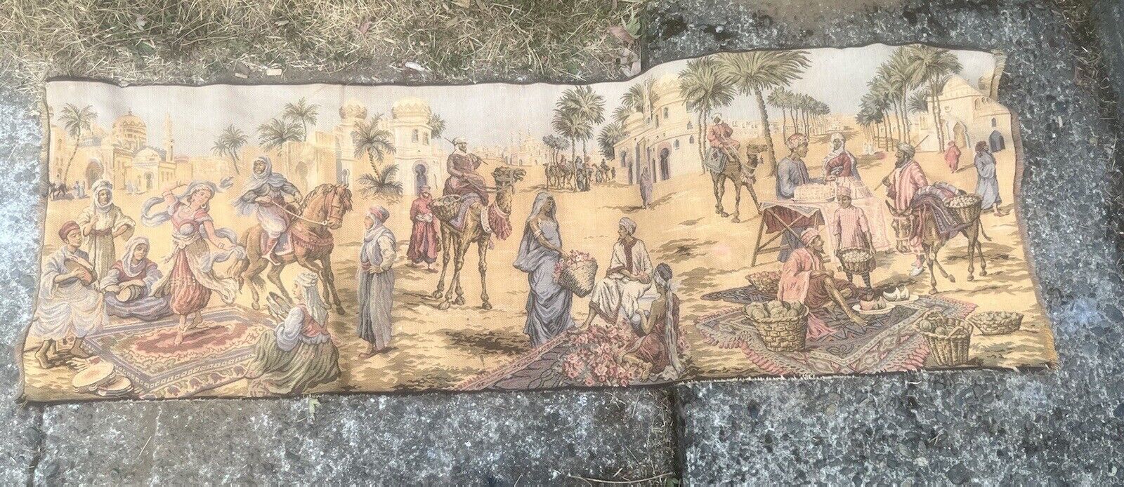 Early 1900s Arabic Market Scene Vintage Tapestry