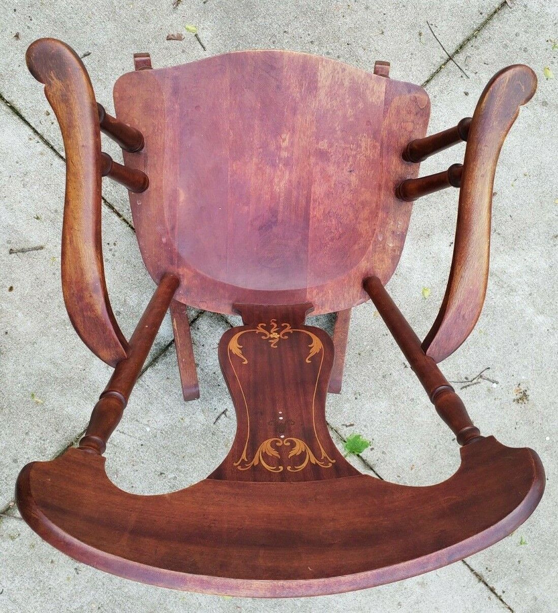ANTIQ 1800's US Wood Rocking Chair w/Violin Back & Curvy/leafy/Floral/MOP Inlay 